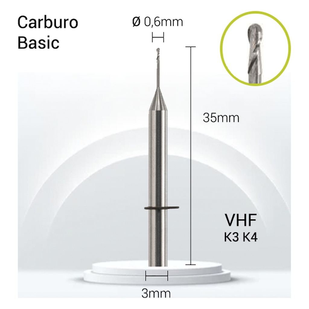 Carburo 3mm para PMMA,Zirconio VH3-J20-006