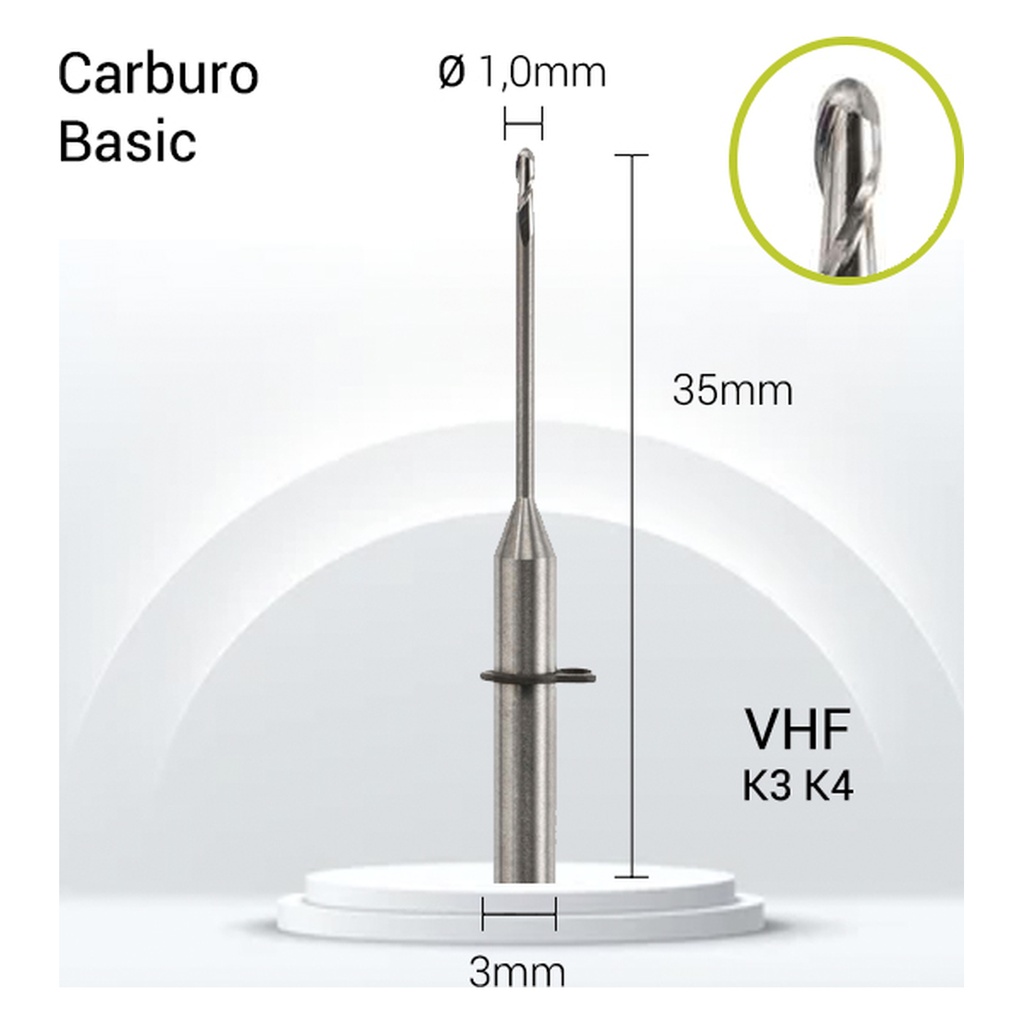 Carburo 3mm para PMMA,Zirconio VH3-J20-010