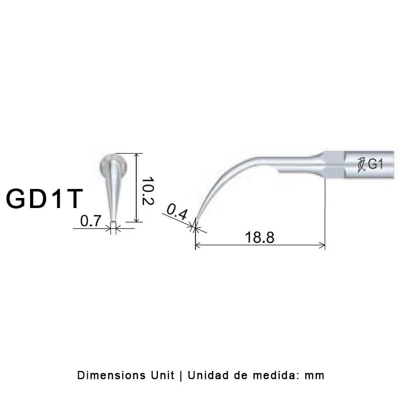 Punta ultrasonidos Woodpecker GD1T compatible Satelec | Profilaxis, Tratamiento Titanio