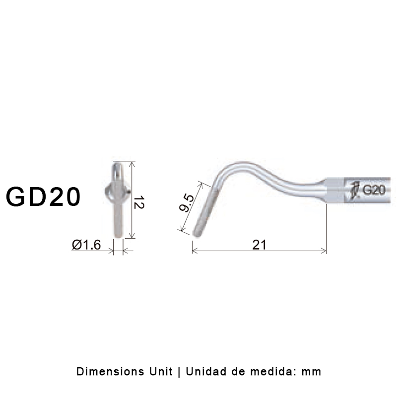Punta ultrasonidos Woodpecker GD20 compatible SATELEC | Profilaxis, Tallado Diamantada