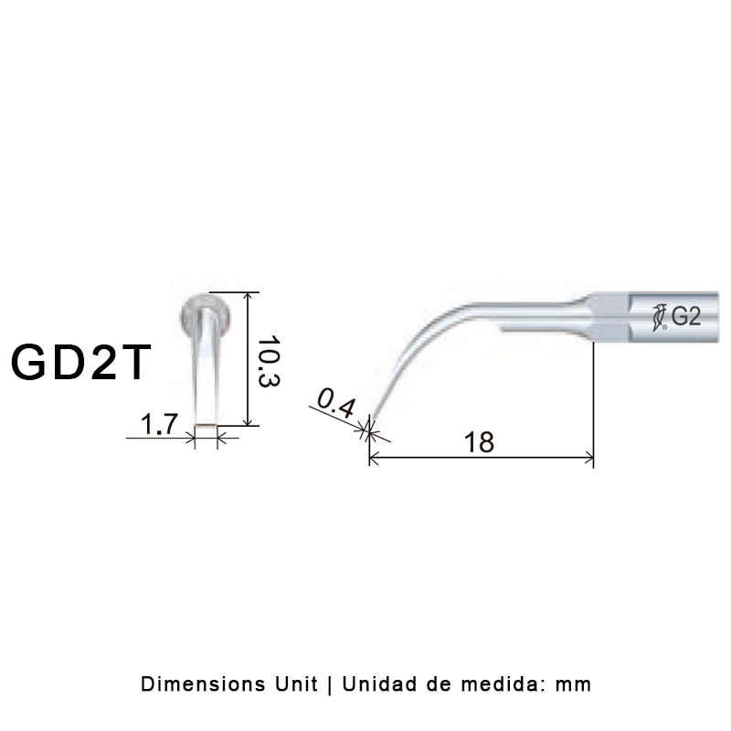 Punta ultrasonidos Woodpecker GD2T compatible Satelec | Profilaxis Tratamiento Titanio