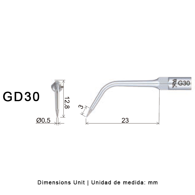 Punta ultrasonidos Woodpecker GD30 compatible SATELEC | Profilaxis, Tallado Diamantada