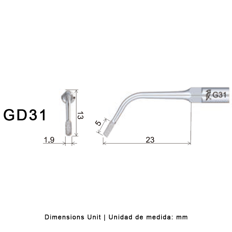 Punta ultrasonidos Woodpecker GD31 compatible SATELEC | Profilaxis, Tallado Diamantada