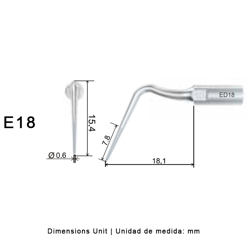 Punta ultrasonidos Woodpecker DTE E18 compatible EMS | Endo
