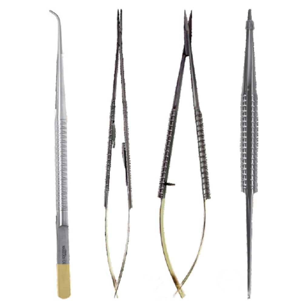 Kit de Microcirugía de 4 Instrumentos (Puntas Curvas)